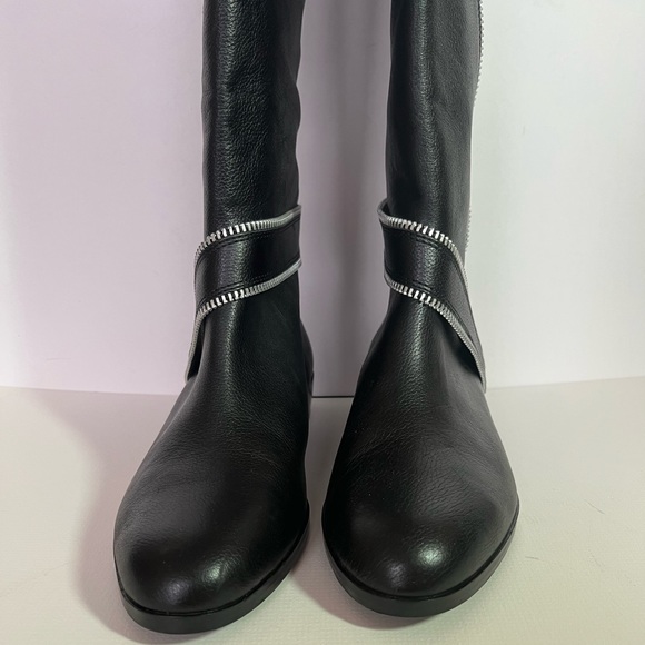 Michael Kors Women’s Silver Studded Black Leather Knee High Boots - Picture 3 of 8